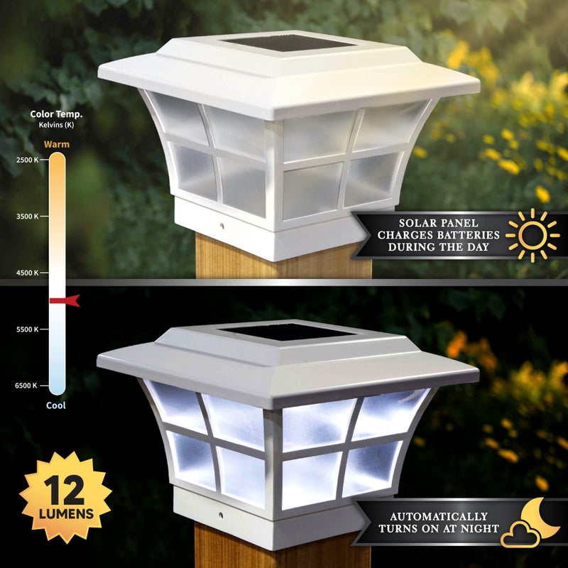 Classy Caps SL079W Prestige Solar Post Cap - White â€“ High-Performance Solar LED Lights, fits 3.5x3.5 & 4x4 Posts, Durable PVC (Vinyl) Construction, Weather-Resistant, Ideal for Decks, Fences - Image 4